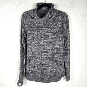 Athleta Womens Cow Neck Pullover Sweatshirt Size S Gray Run Workout Thumb Sleeve